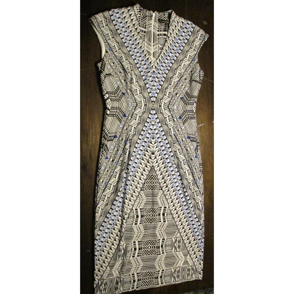 White House Black Market Dress Size 2 Black Blue White Pattern Print